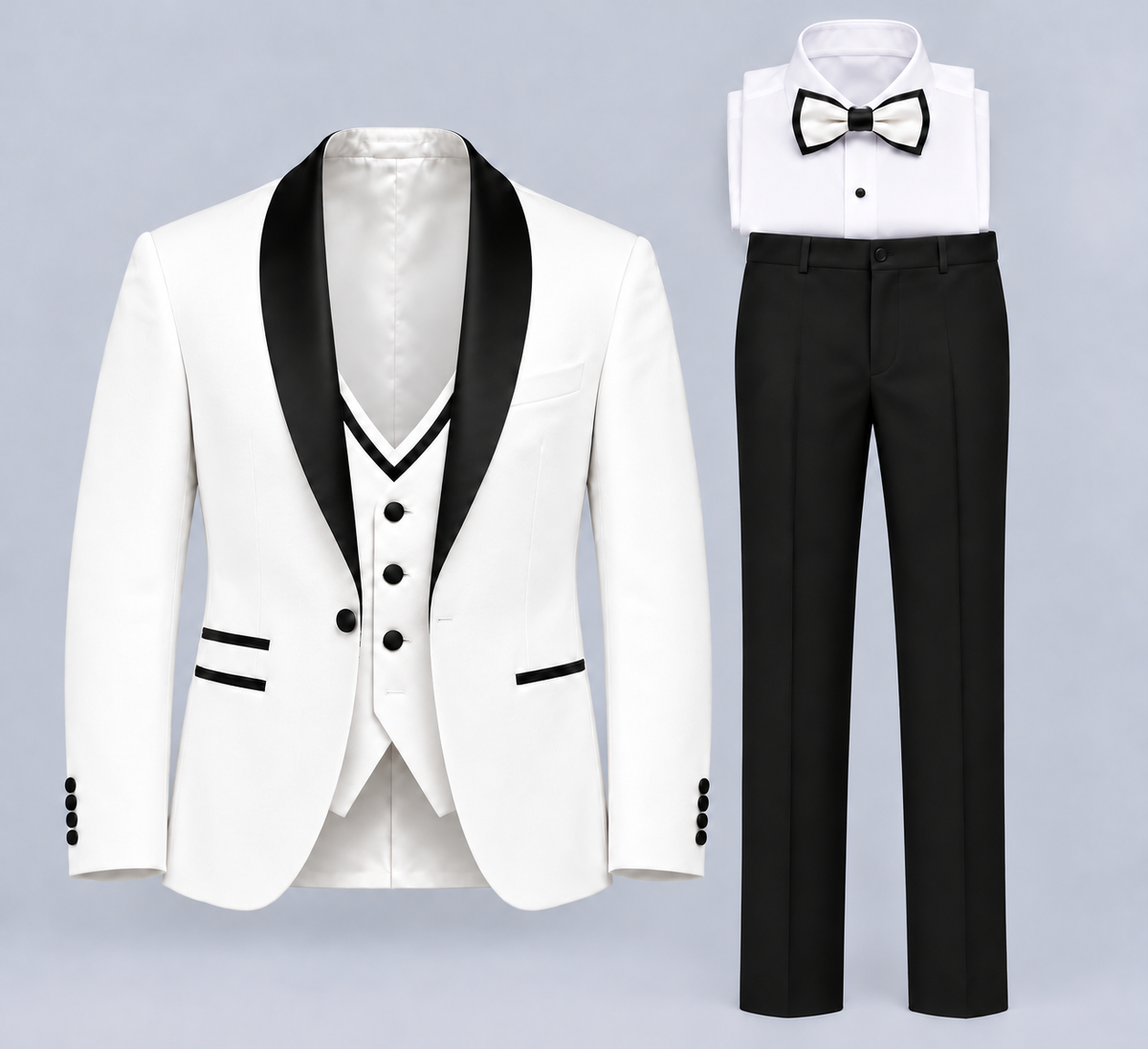 Shawl | Off-White Tuxedo Set with Black Satin Shawl Lapel